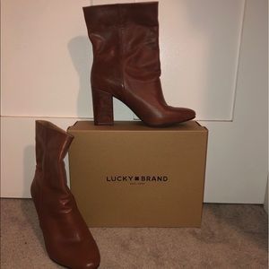 *New* Lucky Brand Cognac Leather Boots - Size 7.5